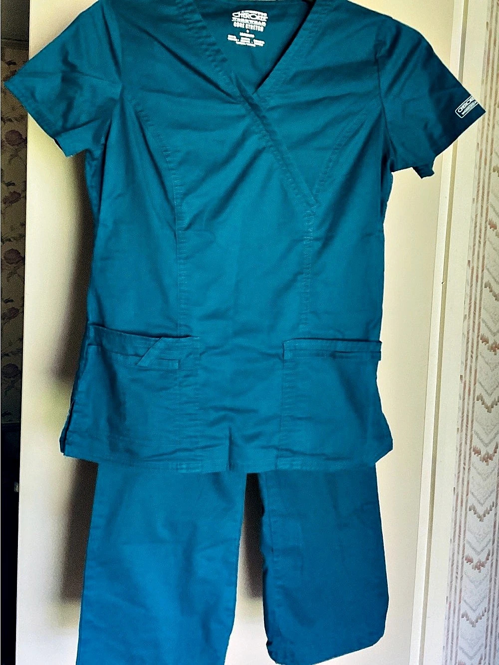 Cherokee Workwear Core Stretch Scrub Set Teal XS